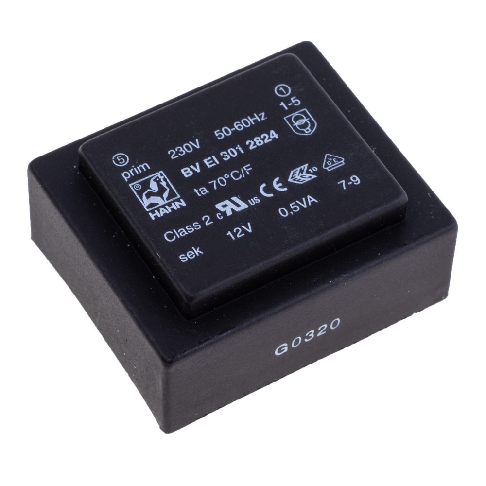 Трансформатор залитий 0,5VA, 12 V, BV EI 301 2824 HAHN