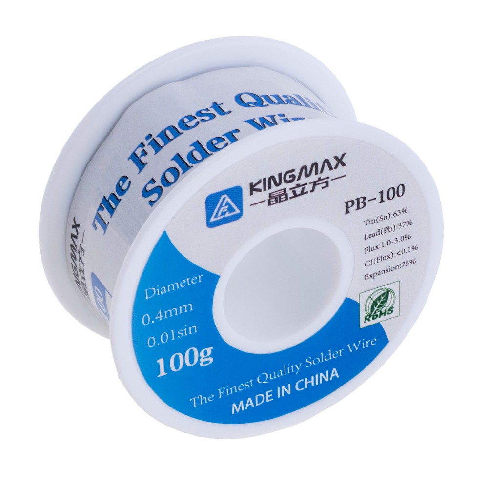 Дротяний припій, 0,4mm, 100g, з флюсом, свинцевий, KINGMAX PB-100 0.4mm, 100g