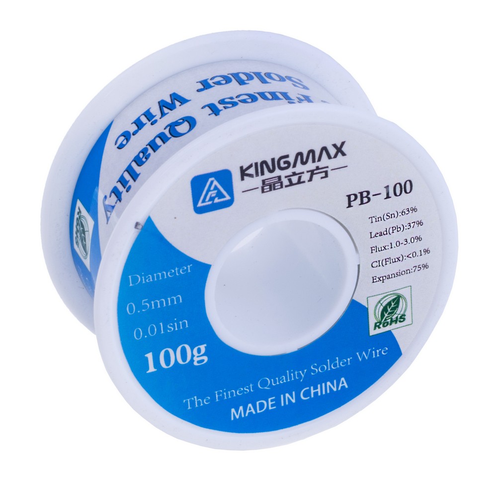 Дротяний припій, 0,5mm, 100g, з флюсом, свинцевий, KINGMAX PB-100 0.5mm, 100g