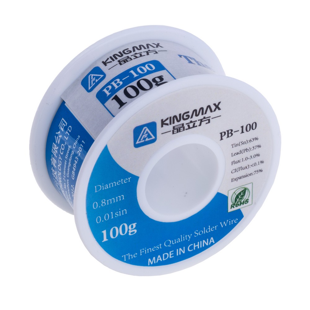 Дротяний припій, 0,8mm, 100g, з флюсом, свинцевий, KINGMAX PB-100 0.8mm, 100g
