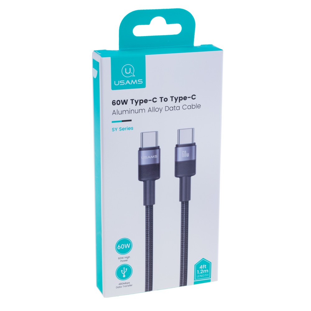 SJ724 60W Aluminum Alloy Data Cable Type-C To Type-C - SY Series 1.2M (SJ724USB01 Tarnish – USAMS)  картонна упаковка