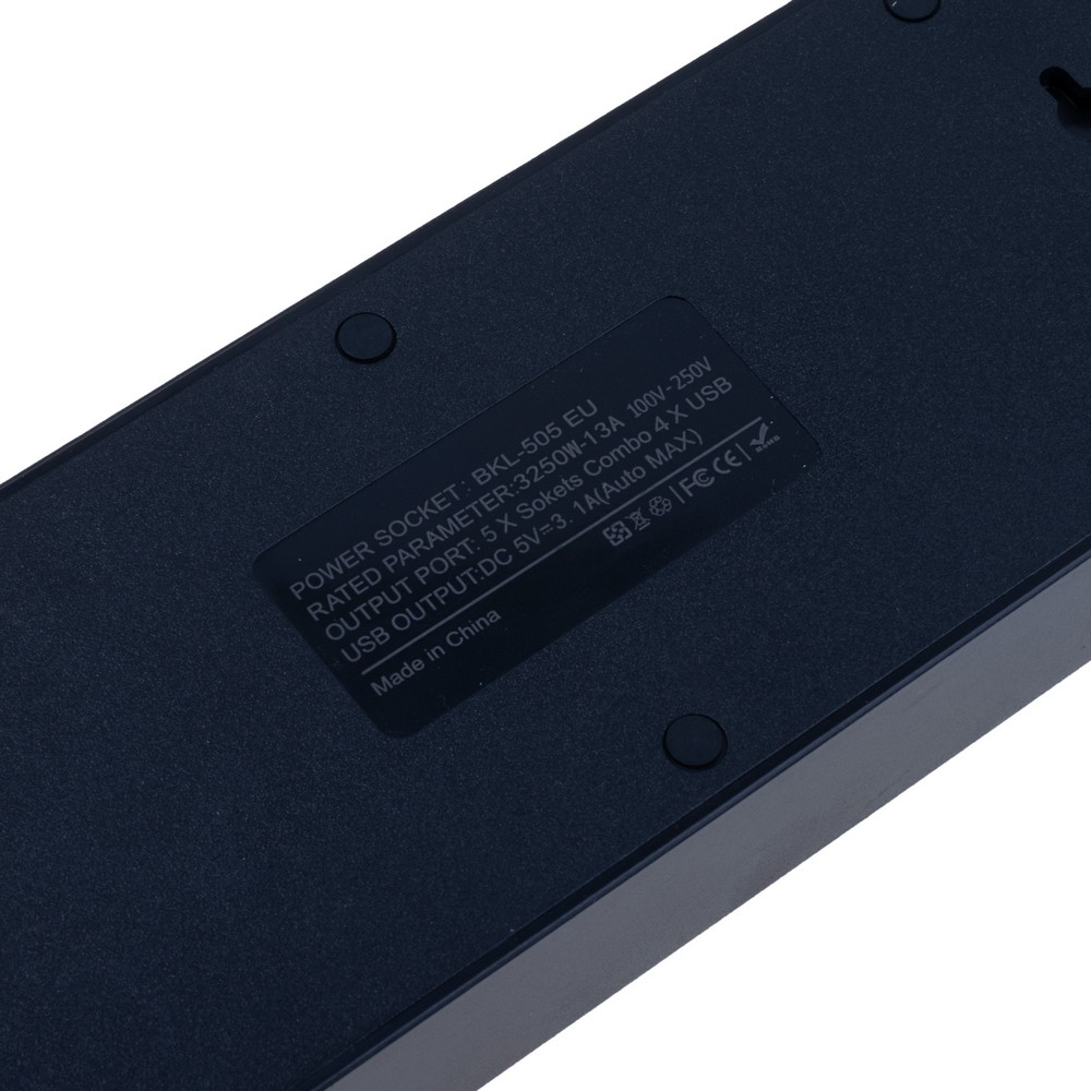 Мережевий фільтр 13A max.,подовжувач 2м на 5 розеток із USB чорний, BKL-505 Black-Length 2M  EU