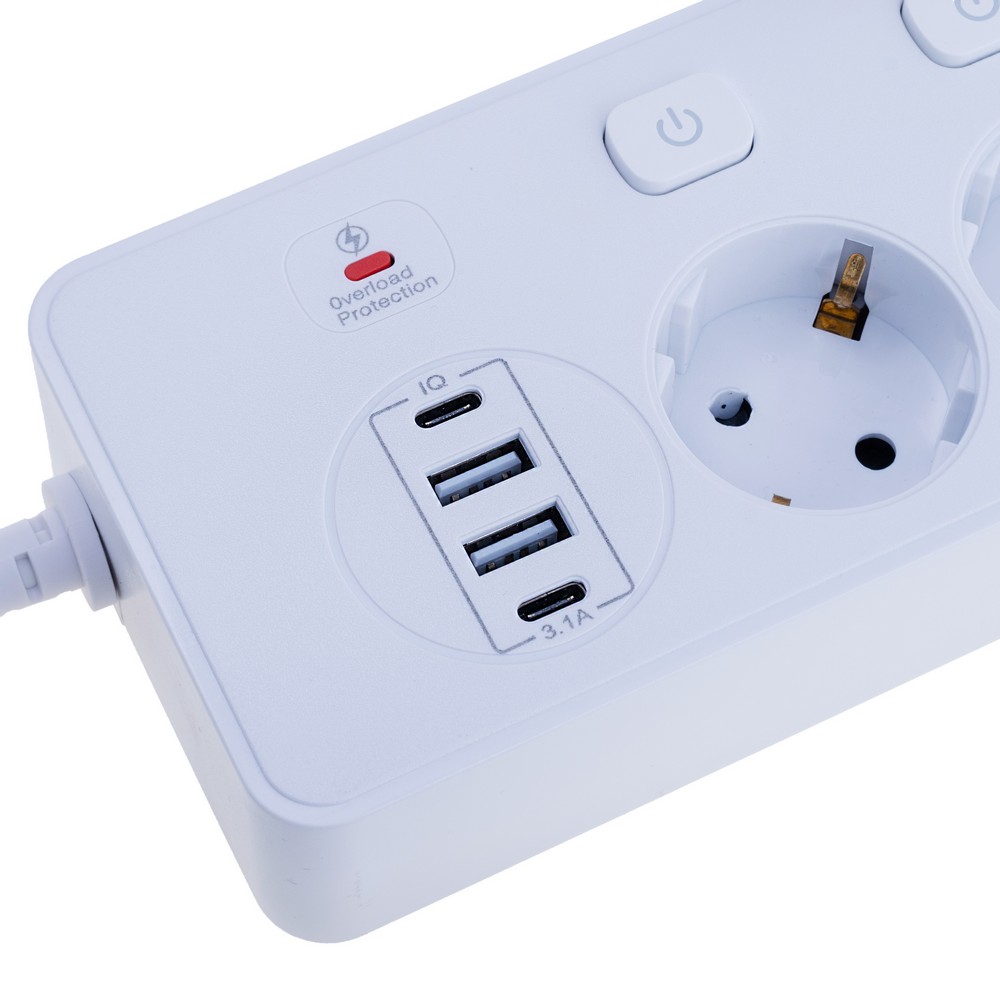 Мережевий фільтр 13A max.,подовжувач 2м на 5 розеток із USB білий, BKL-505 Black-Length 2M  EU