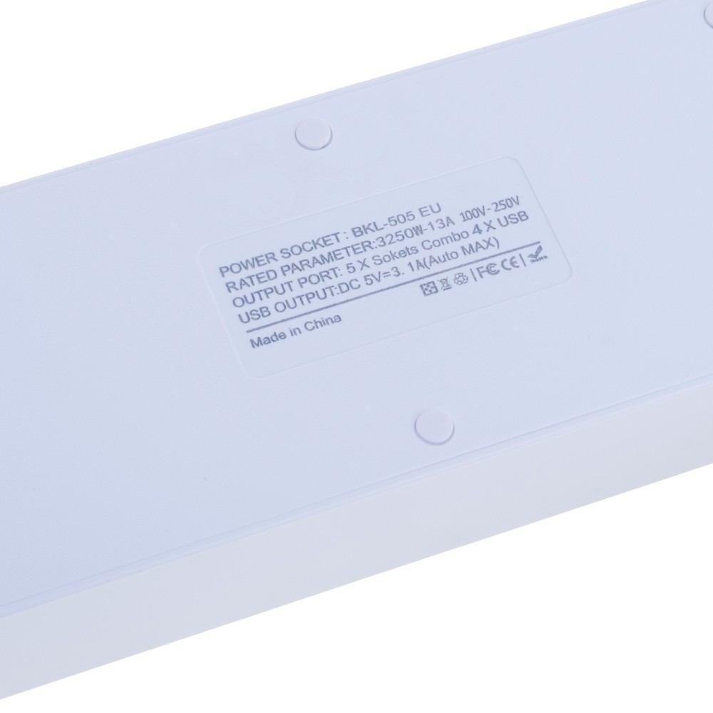 Мережевий фільтр 13A max.,подовжувач 2м на 5 розеток із USB білий, BKL-505 Black-Length 2M  EU