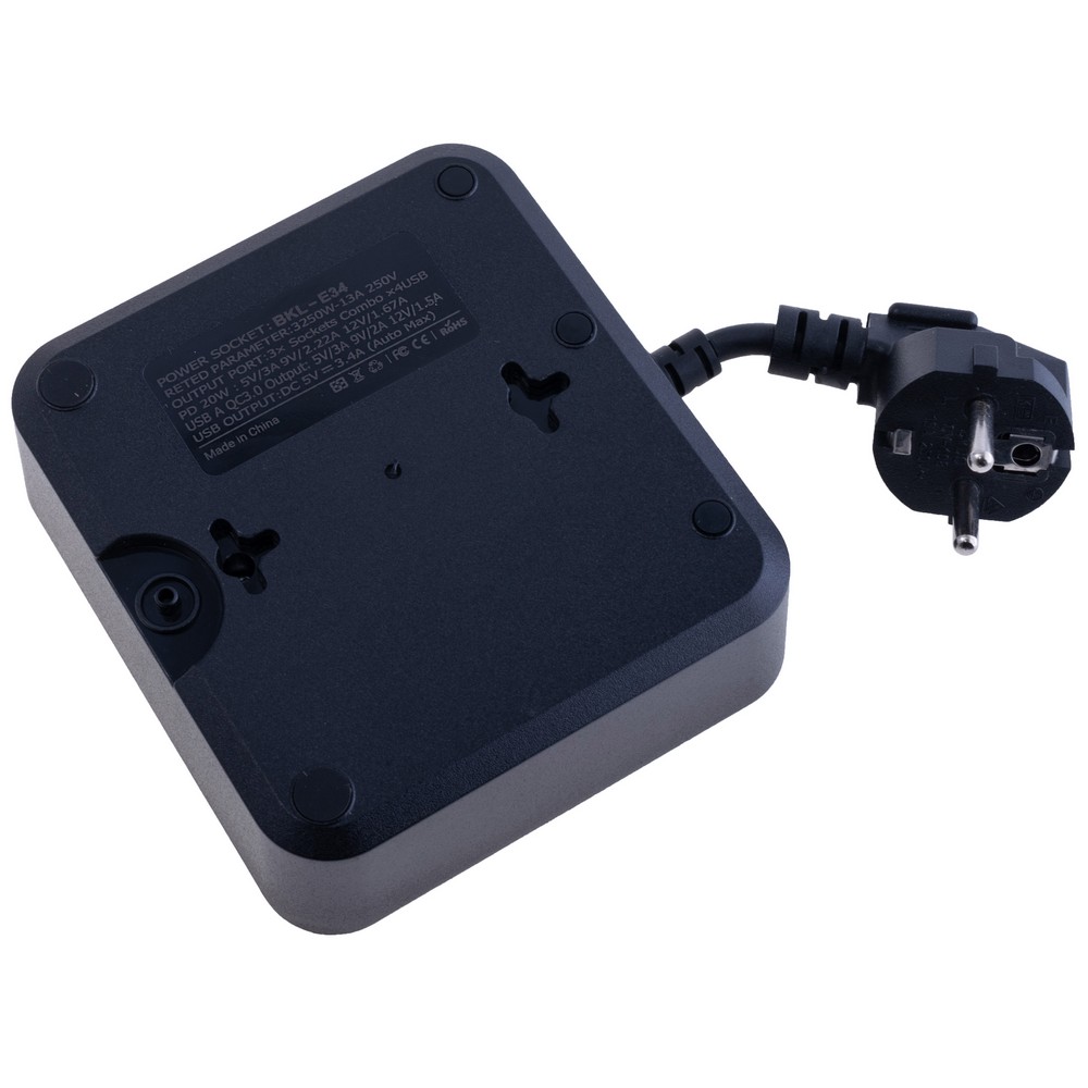 Мережевий фільтр 10A max.,подовжувач на 3 розетки із USB PD20W+QC3.0