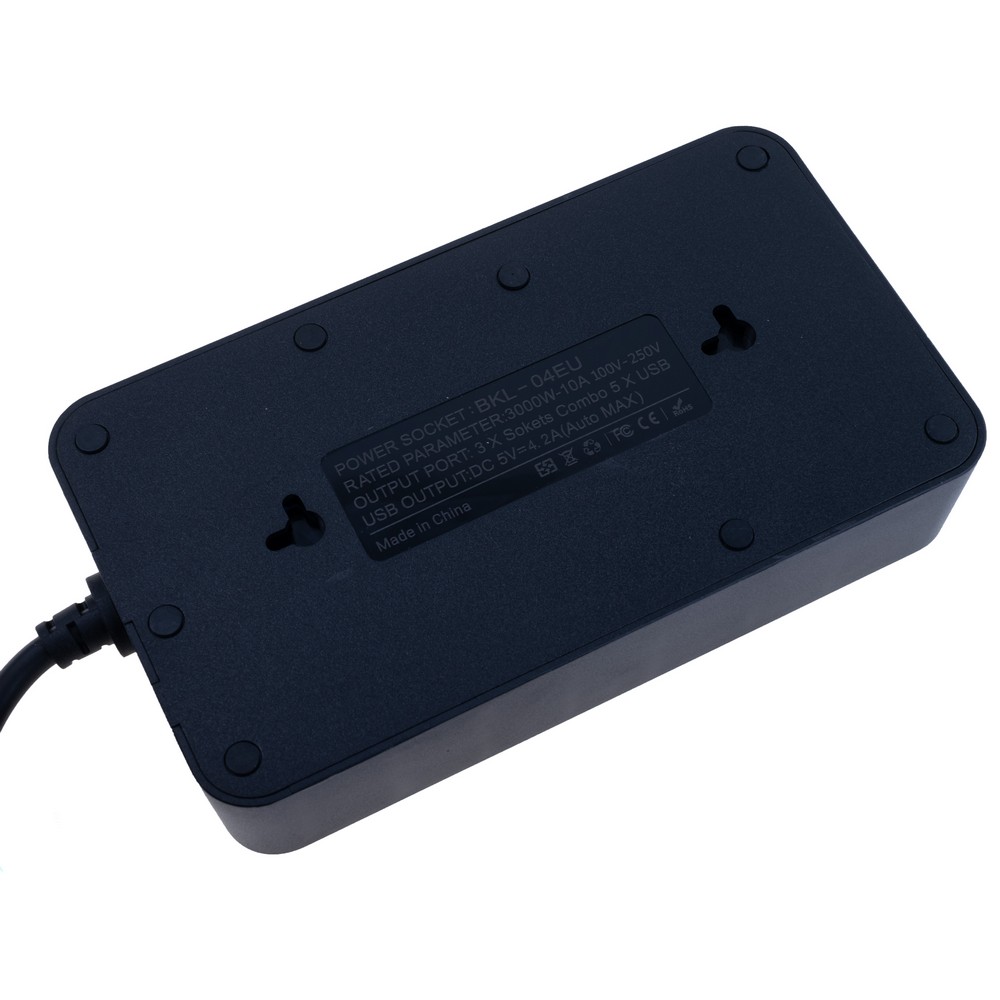 Мережевий фільтр 10A max.,подовжувач 2м на 3 розетки із USB чорний, BKL-04 3C2A Black -Length 2M