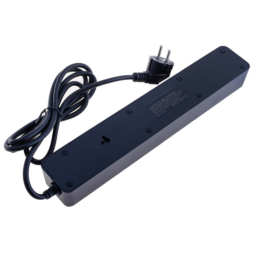 Мережевий фільтр 10A max.,подовжувач 2м на 4 розетки із USB