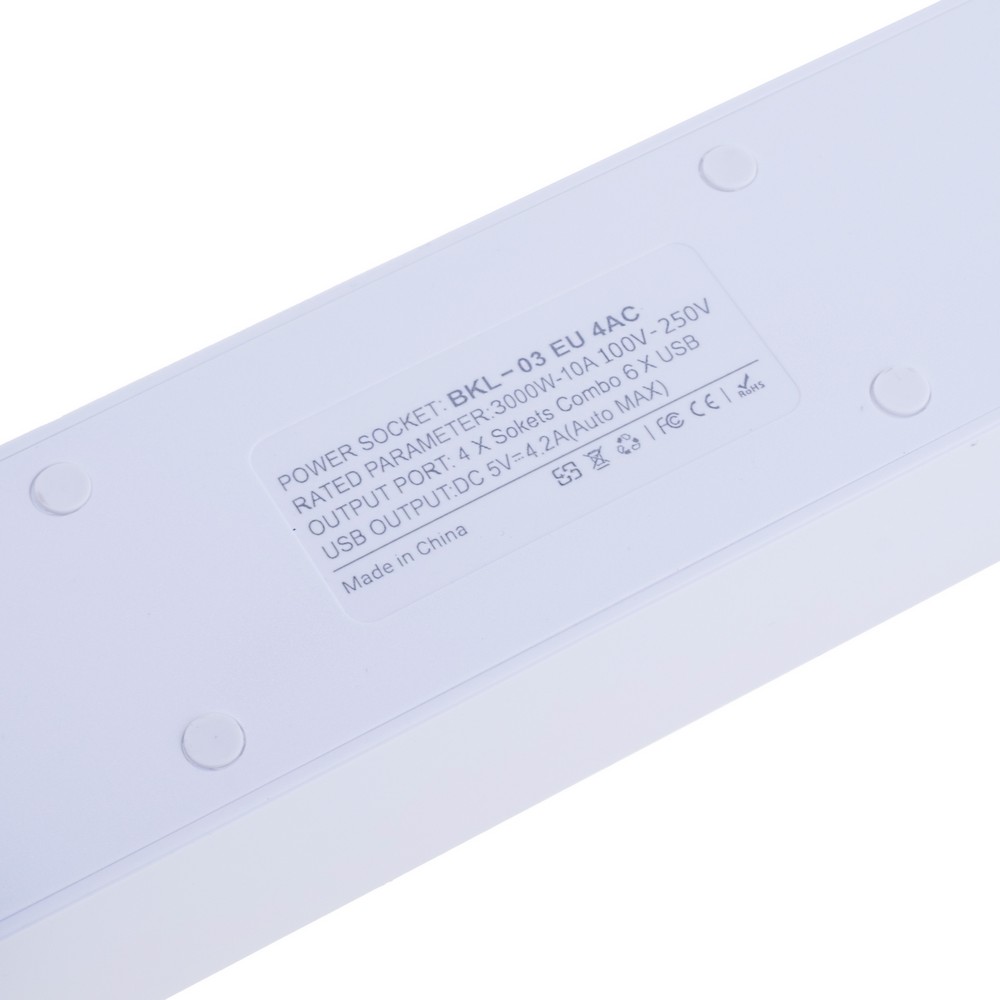 Мережевий фільтр 10A max.,подовжувач 2м на 4 розетки із USB білий Мережевий фільтр 10A max.,подовжувач 2м на 4 розетки із USB білий
