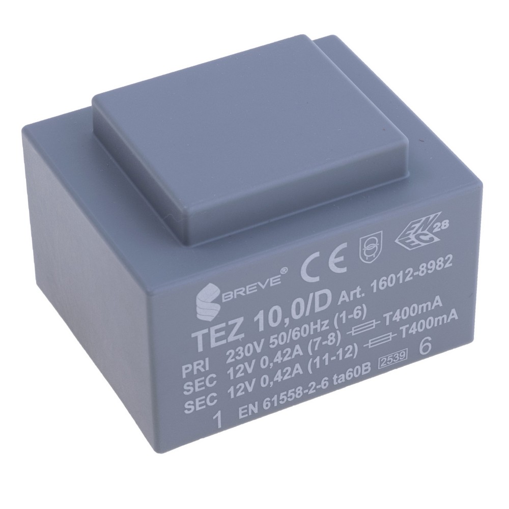 Трансформатор залитий 10VA, 2х12 V, TEZ10/D230/12-12V BREVE TUFVASSONS
