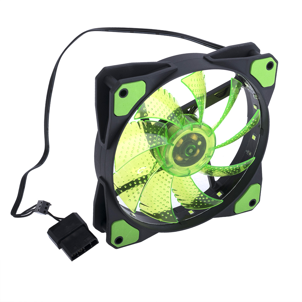 Вентилятор 120x120x25, 12V, з 15 зеленими світлодіодами (Ninth World)