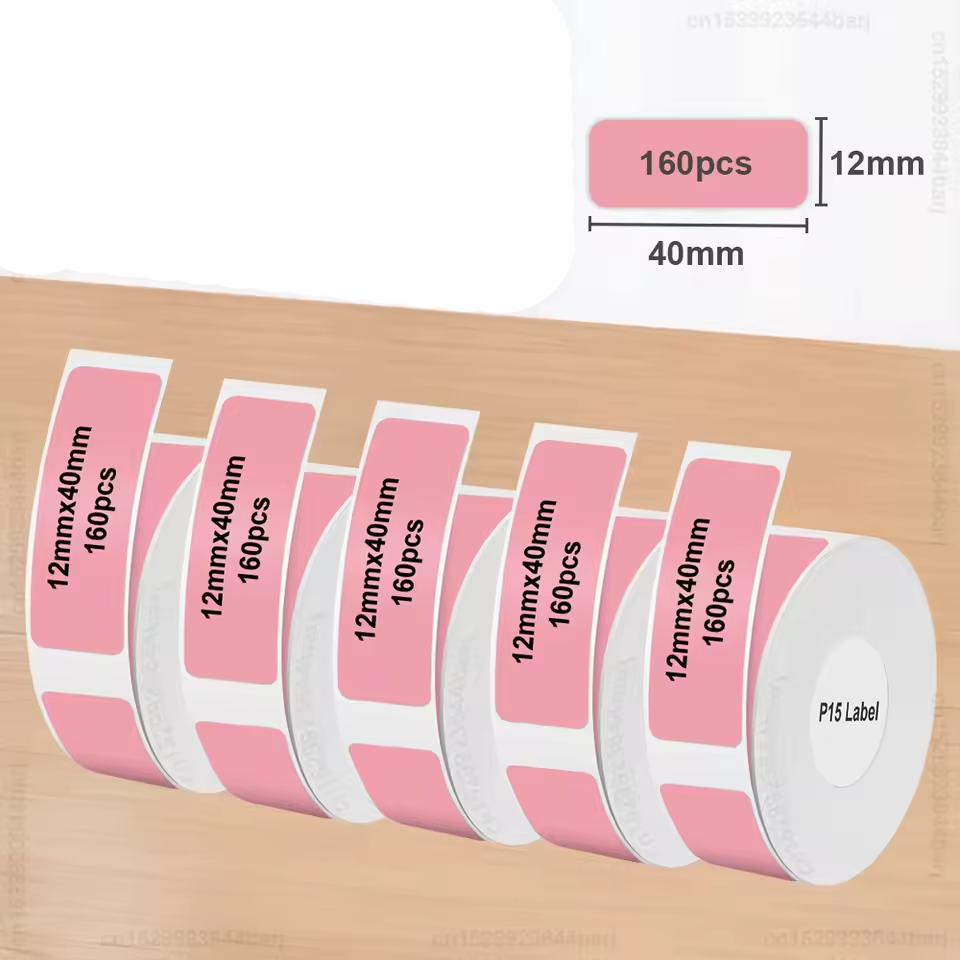 Стрічка для принтера етикеток рожева, для маркування 12x40mm, 1 бобіна