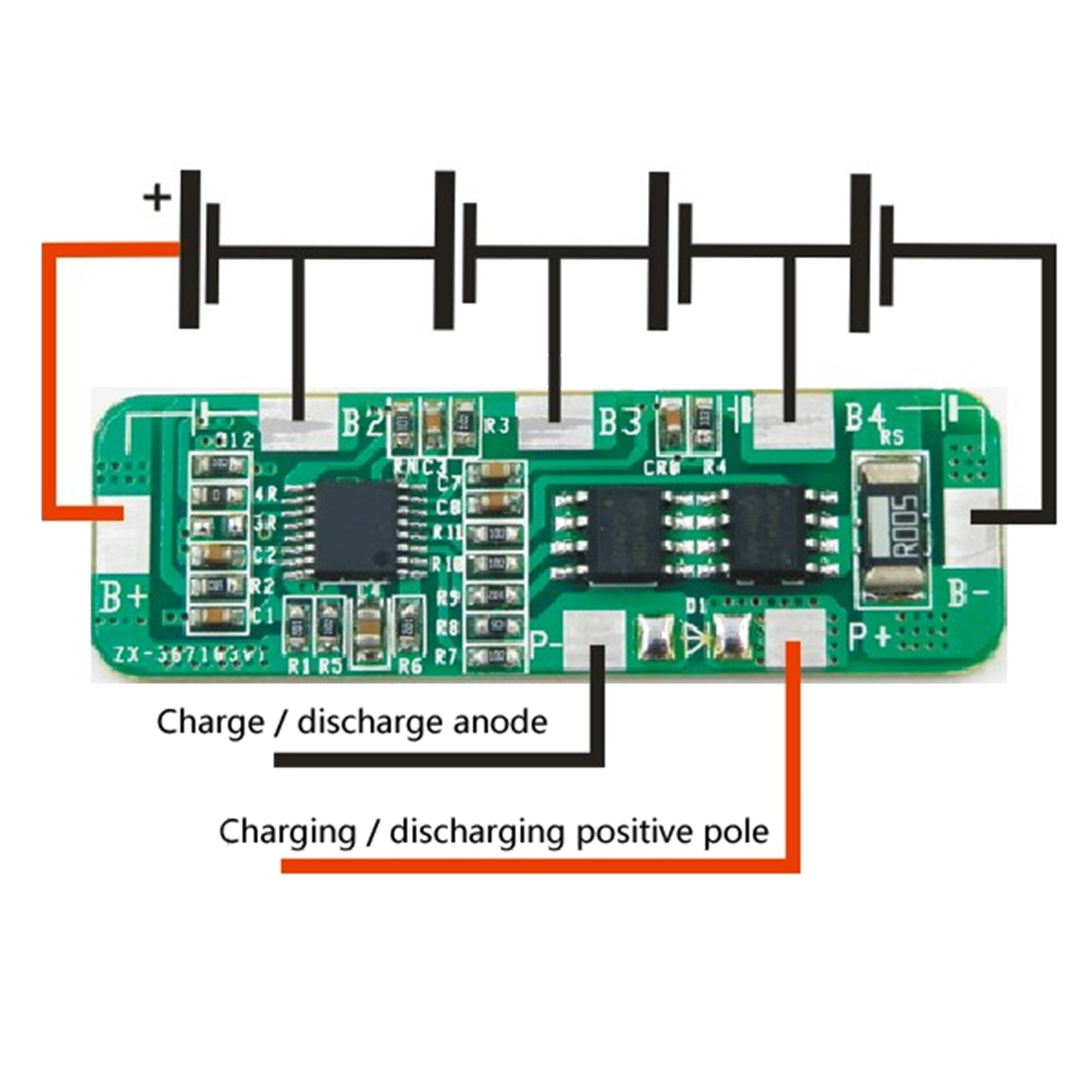 Плата захисту для 4-х акумуляторів LI-ION, 3А