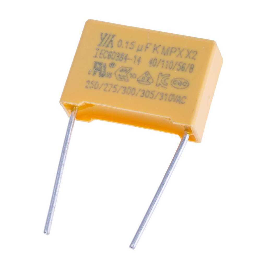MPX 150nF 275VAC K(±10%), P=15mm, 6x12x18mm X2-154K275VACD2 YY-конденсатор плівковий
