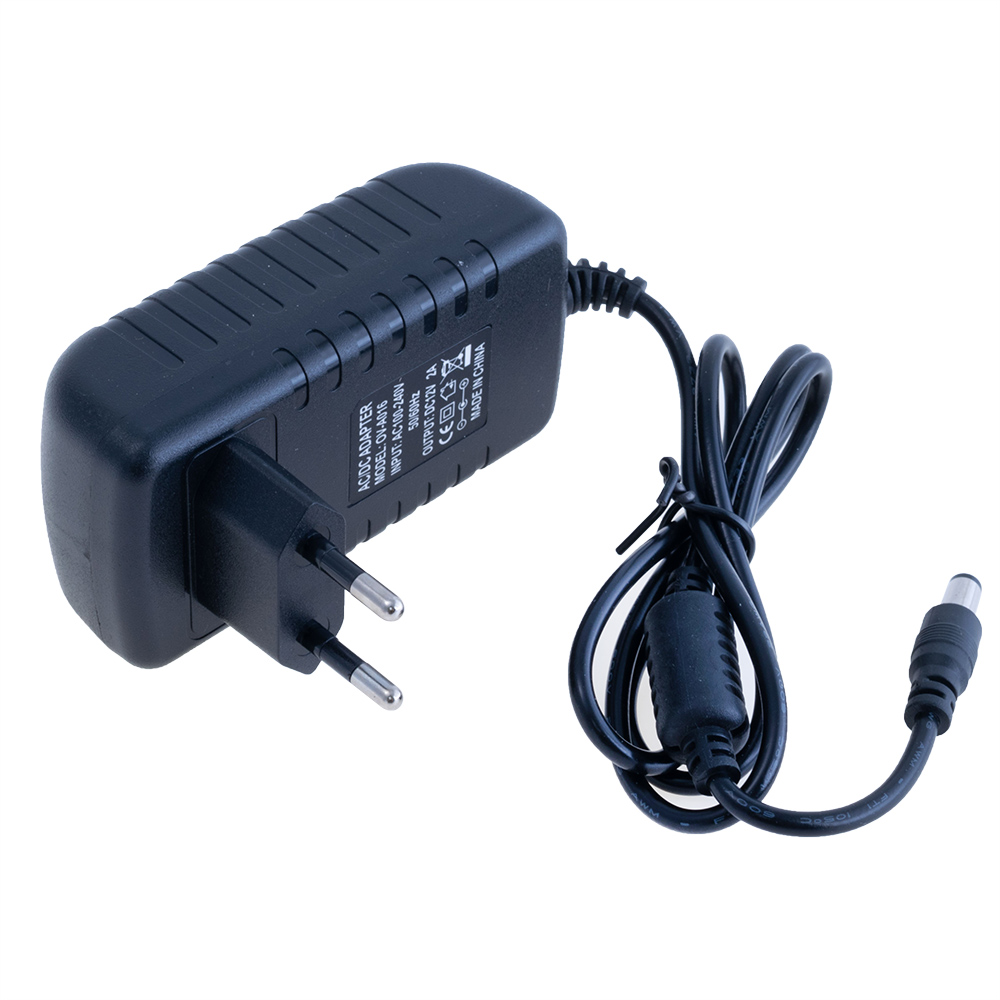 Блок живлення з вилкою 24W 12V, роз'єм:2.5x5.5мм, з феритовим фільтром, 92х50x45mm OV-A016