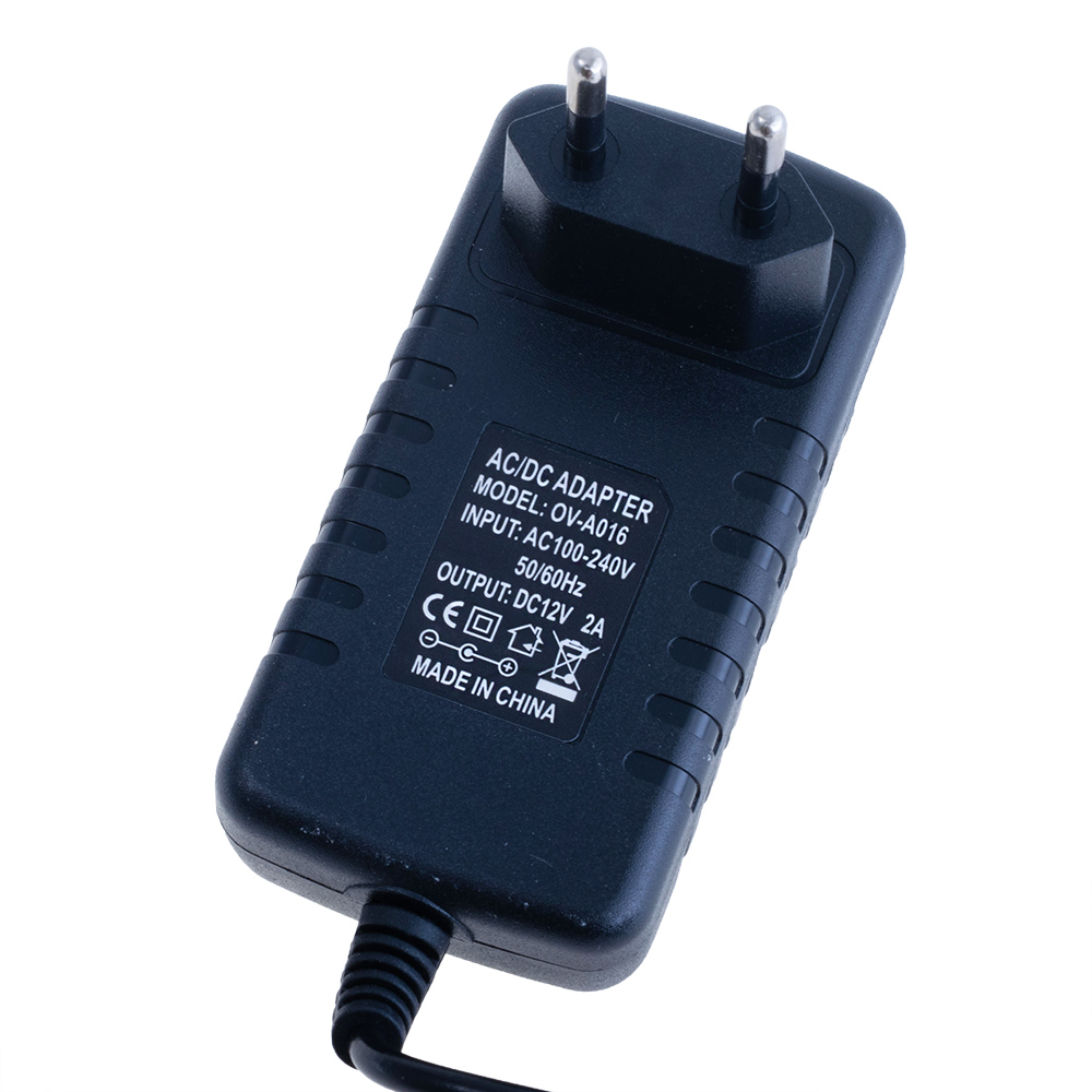 Блок живлення з вилкою 24W 12V, роз'єм:2.5x5.5мм, з феритовим фільтром, 92х50x45mm OV-A016