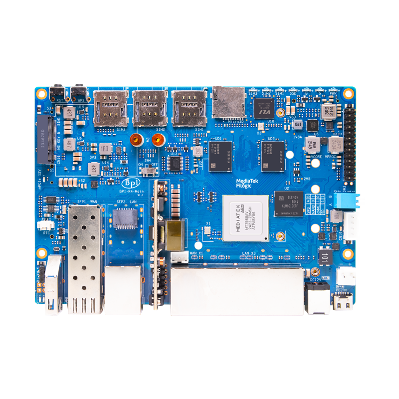 Плата маршрутизатора Banana Pi BPI-R4 з процесором MediaTek MT7988A Quad-Core Cortex-A73