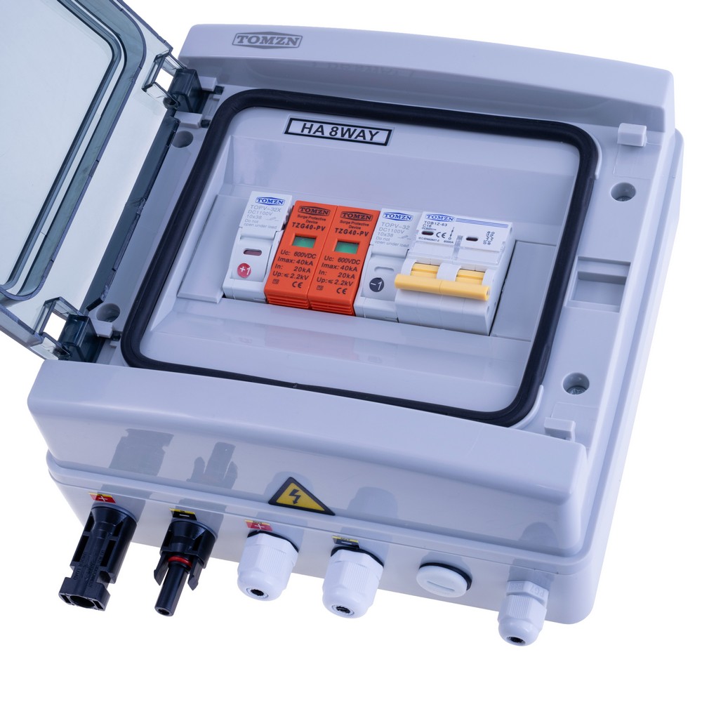 Збірка для захисту систем із сонячними панелями 1 input 1 out DC 600V Fuse MCB SPD Waterproof Box IP65 8ways 1 input 1 out DC 600V 16A DC MCB