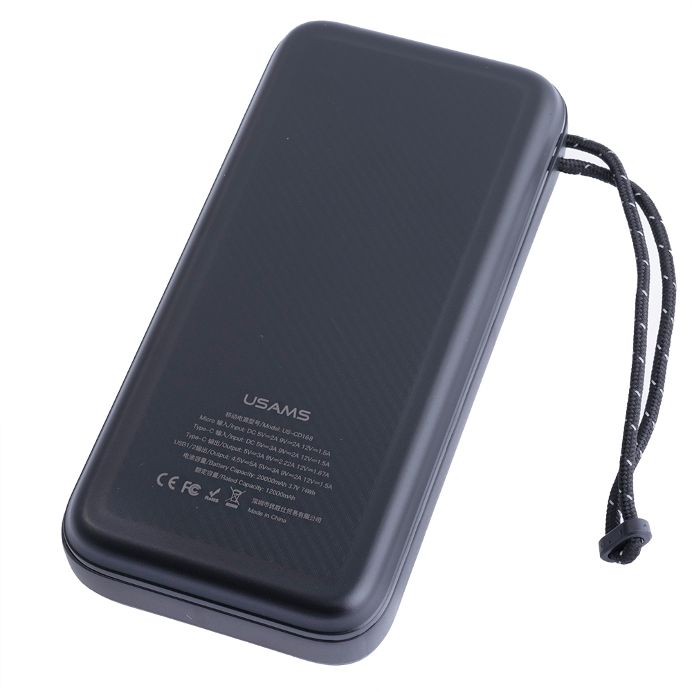 Power Bank 20000mAh 74Wh (Rated Capacity: 12000mAh) Power Bank US-CD168 PB60 Dual QC3.0+PD чорний (USAMS)