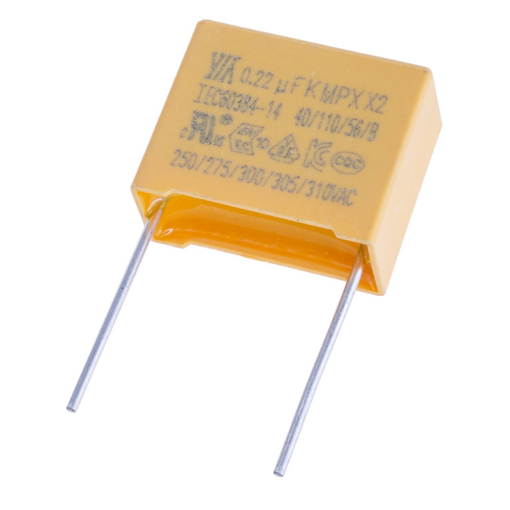 MPX 220nF 275VAC K(±10%), P=15mm, 8,5x14,5x18mm X2-224K275VACD4 YY-конденсатор плівковий