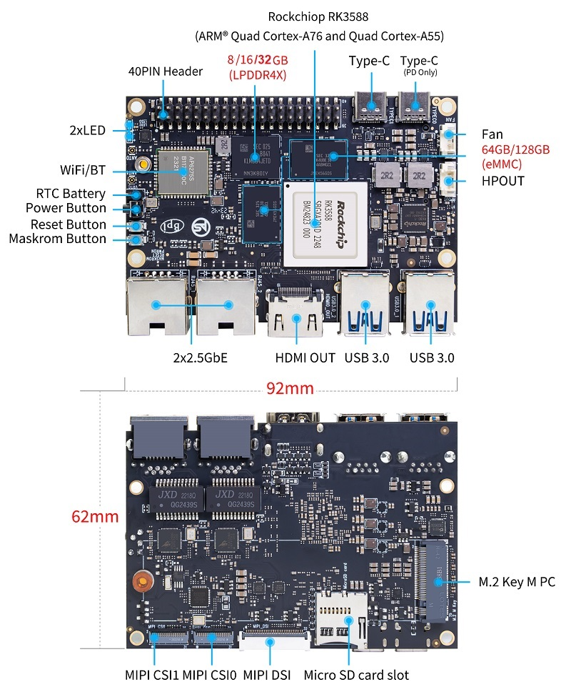 Мікрокомп'ютер Banana Pi BPI-M7 with Rockchip RK3588, 8G RAM and 64 eMMC