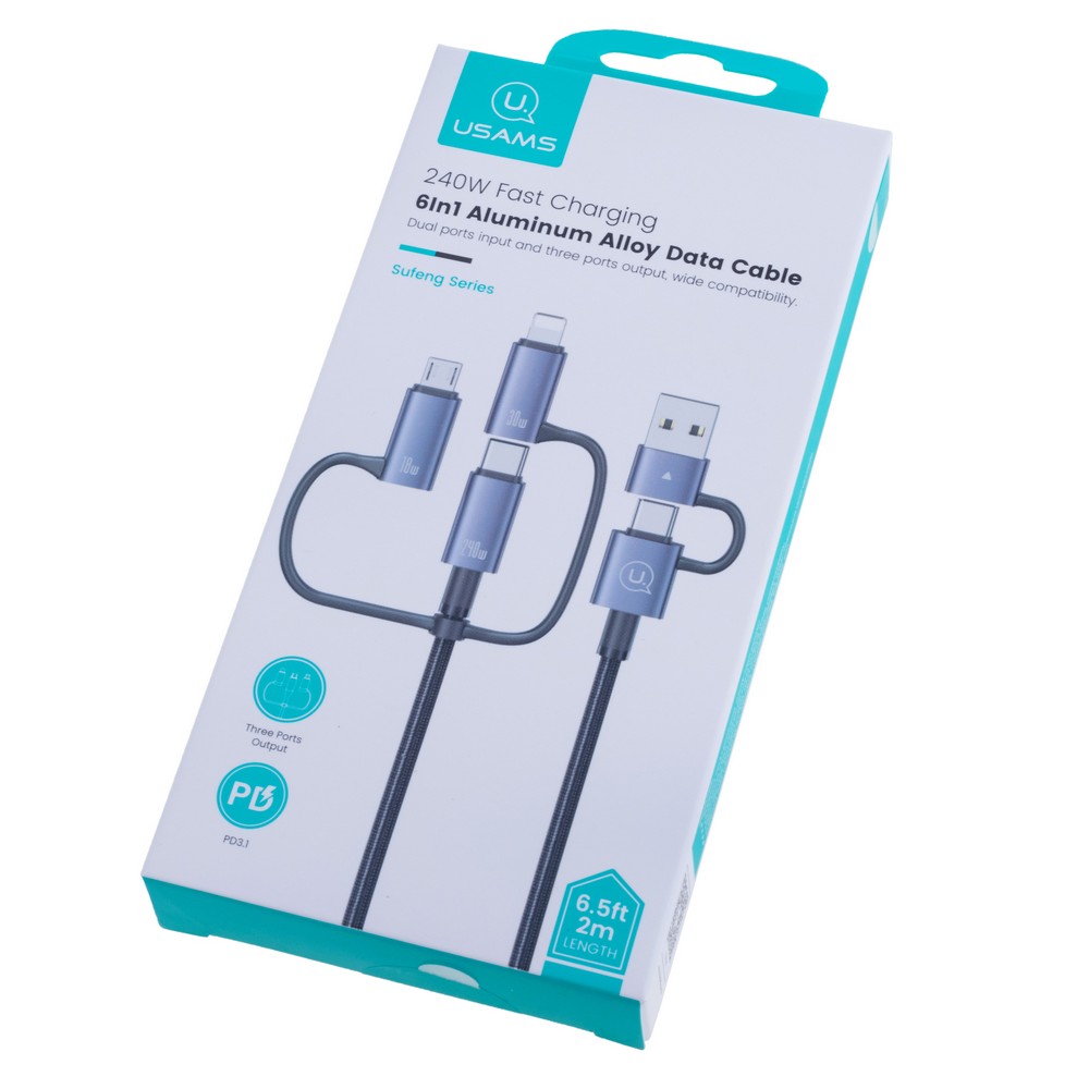 SJ738 240W 6 in 1 Fast charging Cable-Sufeng Series 2m (SJ738USB01 Tarnish – USAMS)