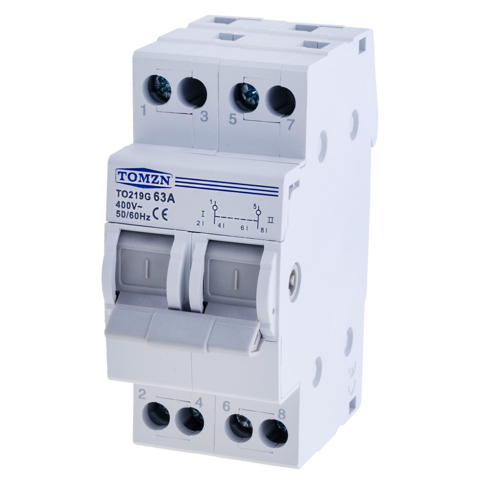 Двополюсний 2P ручний механічний перемикач джерела живлення MTS Dual Power Manual Transfer Isolating Switch  Interlock Circuit Breaker TO219G 63A