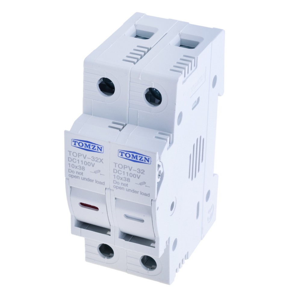 Тримач запобіжників 2P PV max32A DC 1000V 10x38mm з LED на DIN-рейку (TOMZN)