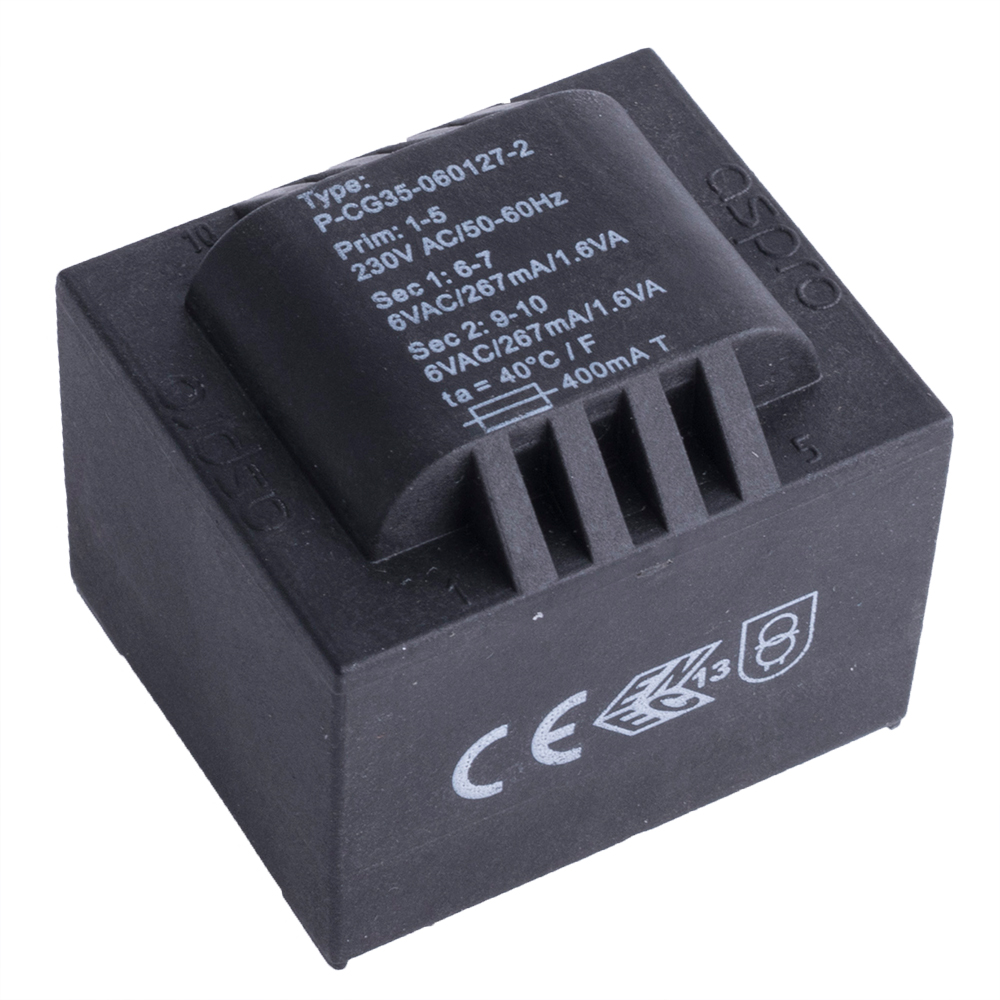 Трансформатор залитий 3,2VA, 2х6 V, P-CG35-060127-2 Aspro Aspro Трансформатор залитий 3,2VA, 2х6 V, P-CG35-060127-2 Aspro Aspro
