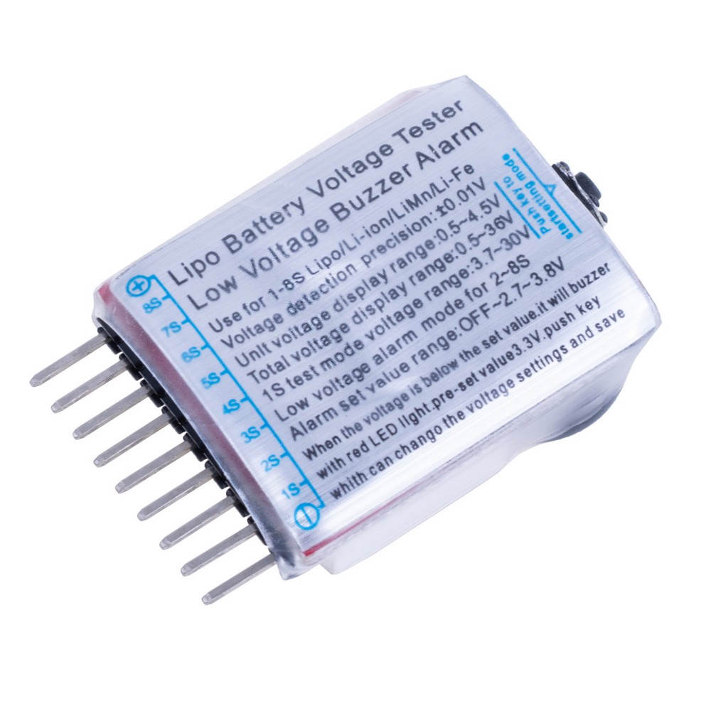 Сигналізатор низького рівня заряда акумулятора, 3.7-30V 1-8S Battery Voltage Tester & Low Voltage Buzzer Alarm TZT 1-8S Lipo/Li-ion/Fe