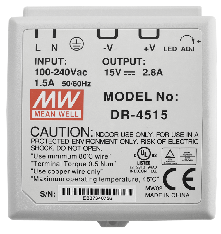 Блок живлення на DIN-рейку 45W 15V DR-4515