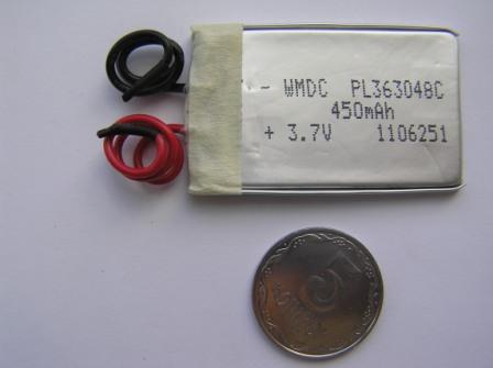LiPo 450 mAh, 3,7V, 3,6х29,5х48,5мм Wanmabattery акумулятор літій-полімерний PL363048C