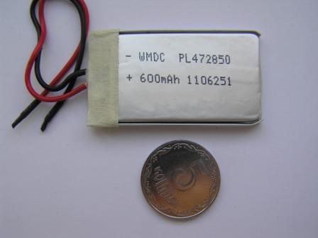 LiPo 600 mAh, 3,7V, 4,7х28х50мм Wanmabattery акумулятор літій-полімерний PL472850