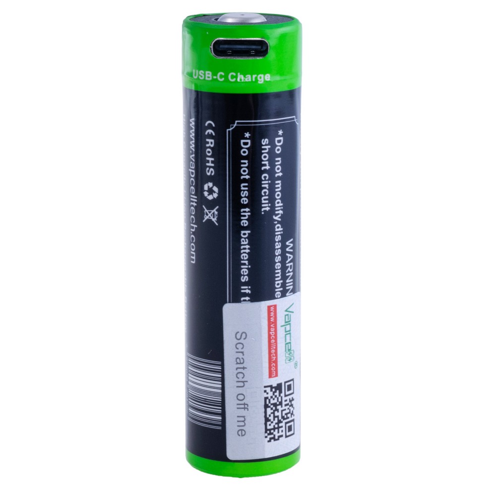 Li-Ion 3800mAh, 3,6V, 18650 Vapcell літій-іонний аккумулятор з USB Type-C, P1838A 18650 3800mah 10A