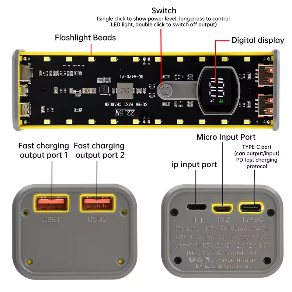 4x21700 Power Bank Case 22.5W BQ-S21PD 4x21700 Power Bank Case 22.5W BQ-S21PD
