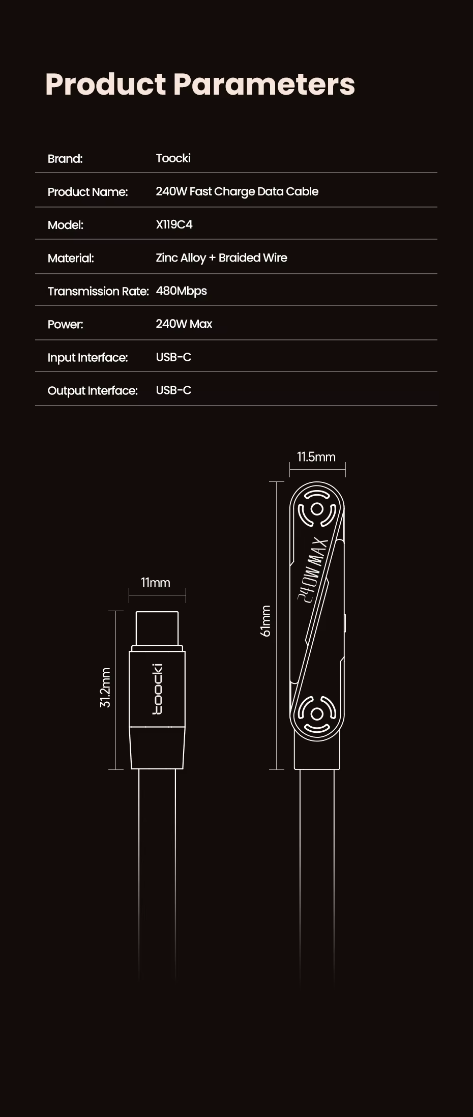 Провід з підставкою USB type-C / USB type-C 100W, чорний, 1,5 метра, 40100147