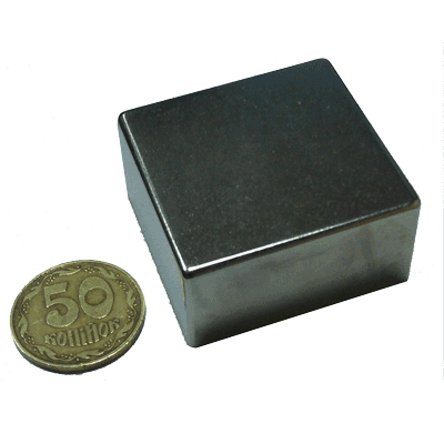 Магніт NdFeB, блок 40 x 40 x 20 mm (N42), Ni + Cu + Ni (нікель)
