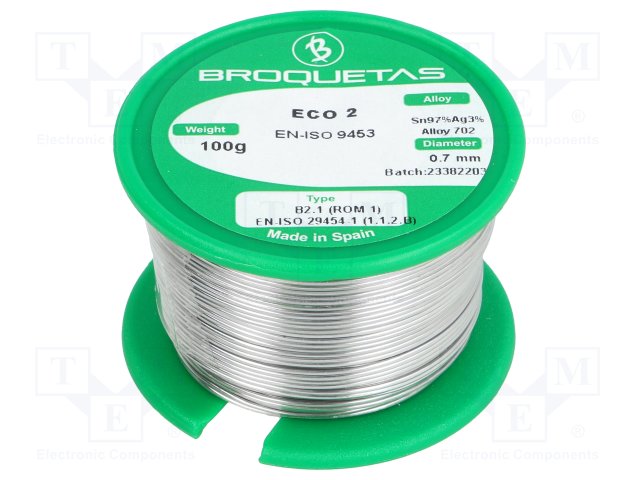 Припой Sn97, Ag3, 0,5мм, 100гр. (ECO2-05/01H) Припой Sn97, Ag3, 0,5мм, 100гр. (ECO2-05/01H)