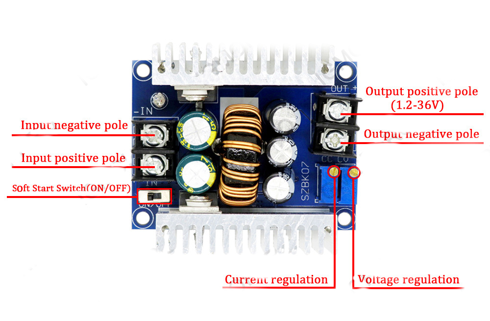 Регульований понижуючий 20А перетворювач (300W / 6-40V => 1.2-36V)