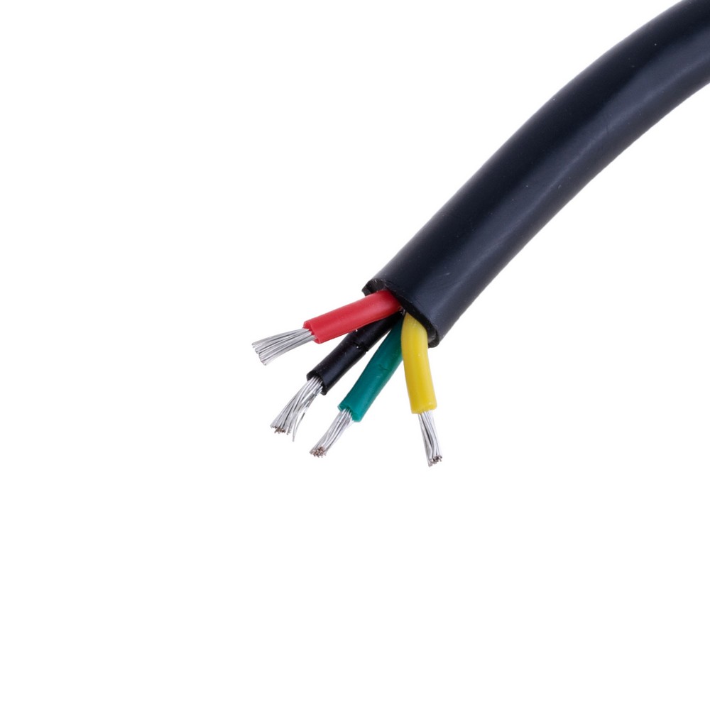 Силіконовий провід 4-жильний в чорній оболонці 19AWG(0.75mm2 30/0.18/TS) чорний, червоний, жовтий, зелений