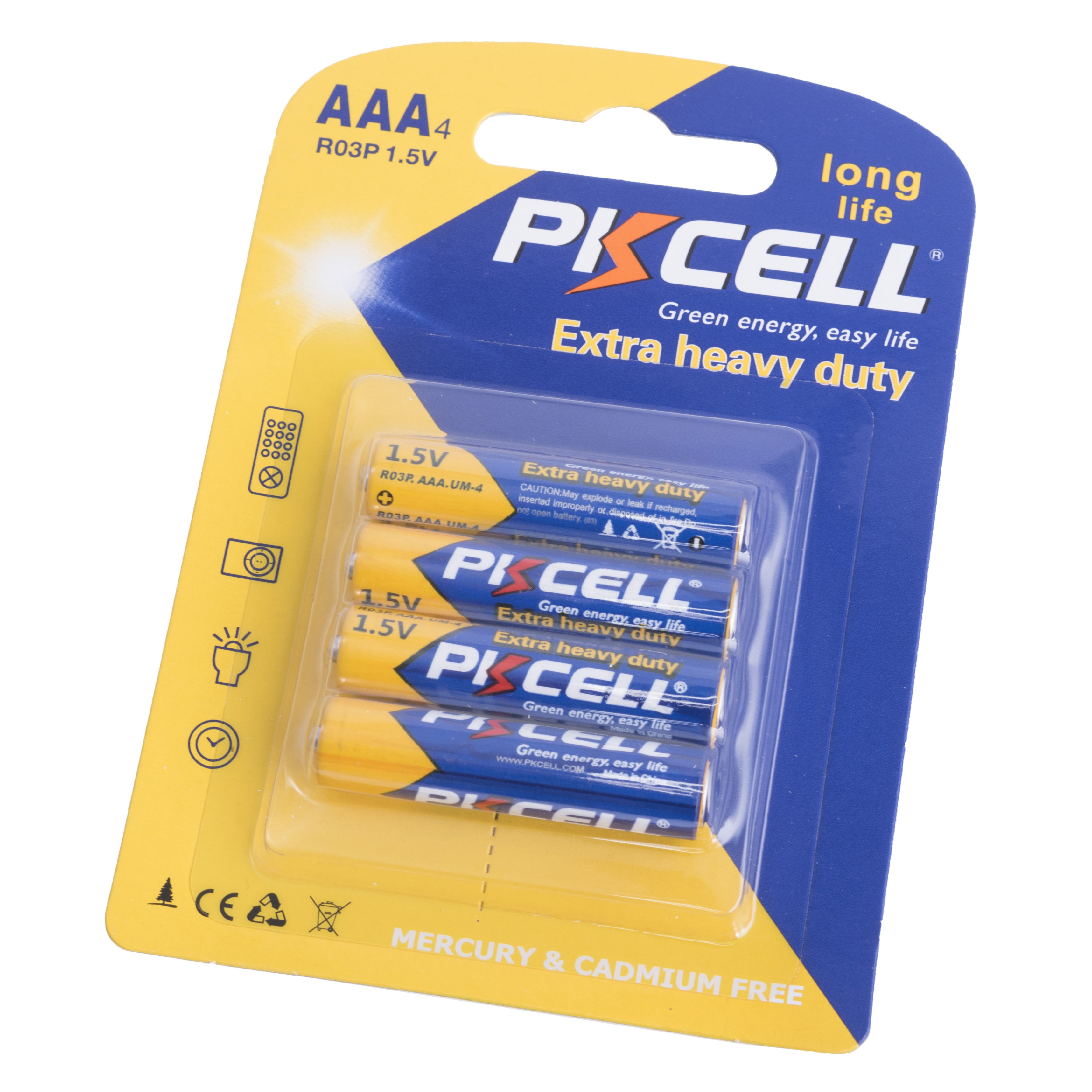 Батарейка AAA сольова 1,5V 4шт у блістері. PKCELL Extra heavy duty battery R03P/UM4