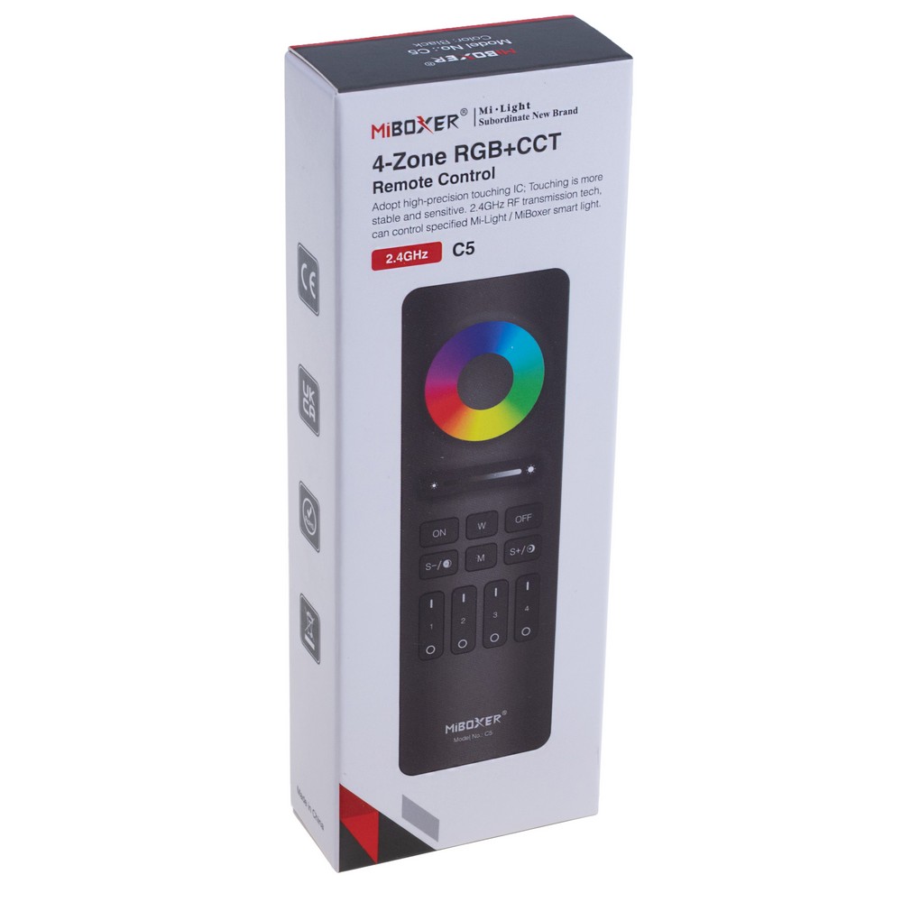 4-зонний пульт керування температурою та яскравістю  RGB+CCT 2.4G, C5 Black