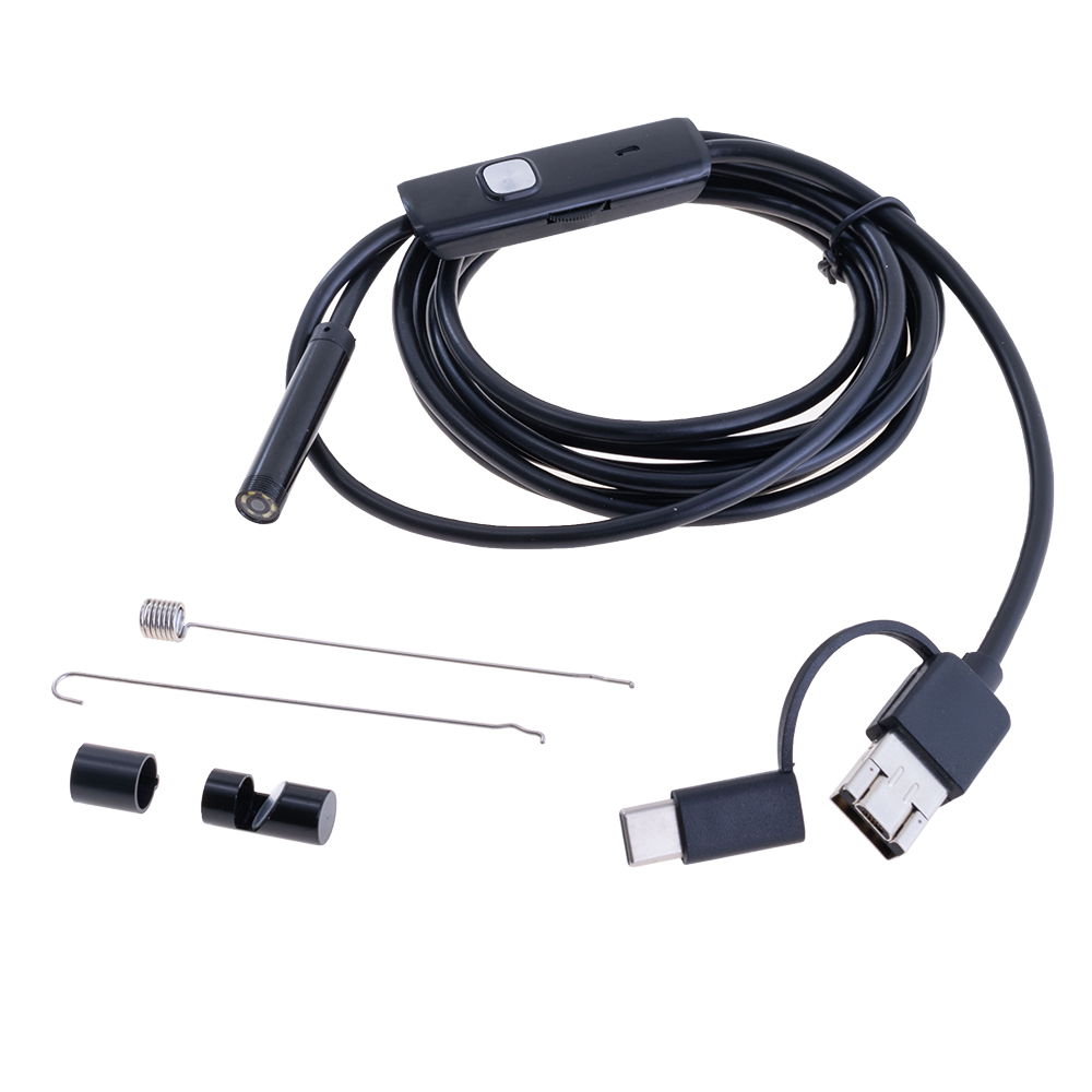 Ендоскоп 7mm USB-typeC/ micro USB/ USB-A з підсвічуванням 6 leds, 2 метра.