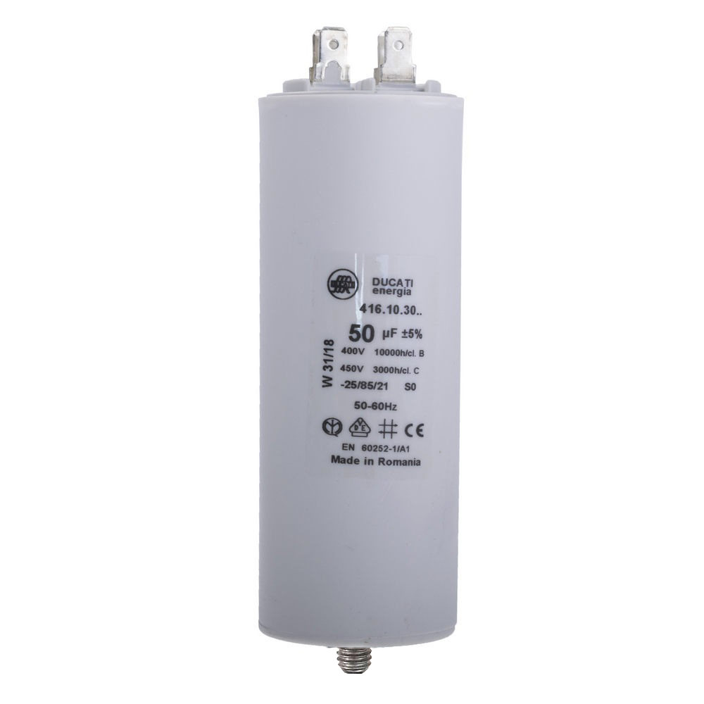 50uF 400VAC ±5% 45x117mm + болт, з клемами 6.3 mm (4.16.10.30.64) Ducati (конденсатор пусковий) 50uF 400VAC ±5% 45x117mm + болт, з клемами 6.3 mm (4.16.10.30.64) Ducati (конденсатор пусковий)