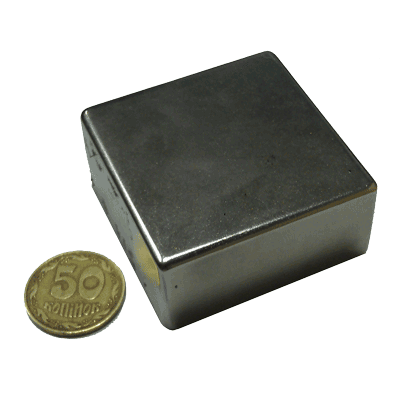 Магніт NdFeB, блок 51 x 51 x 25 mm (N40), Ni + Cu + Ni (нікель)