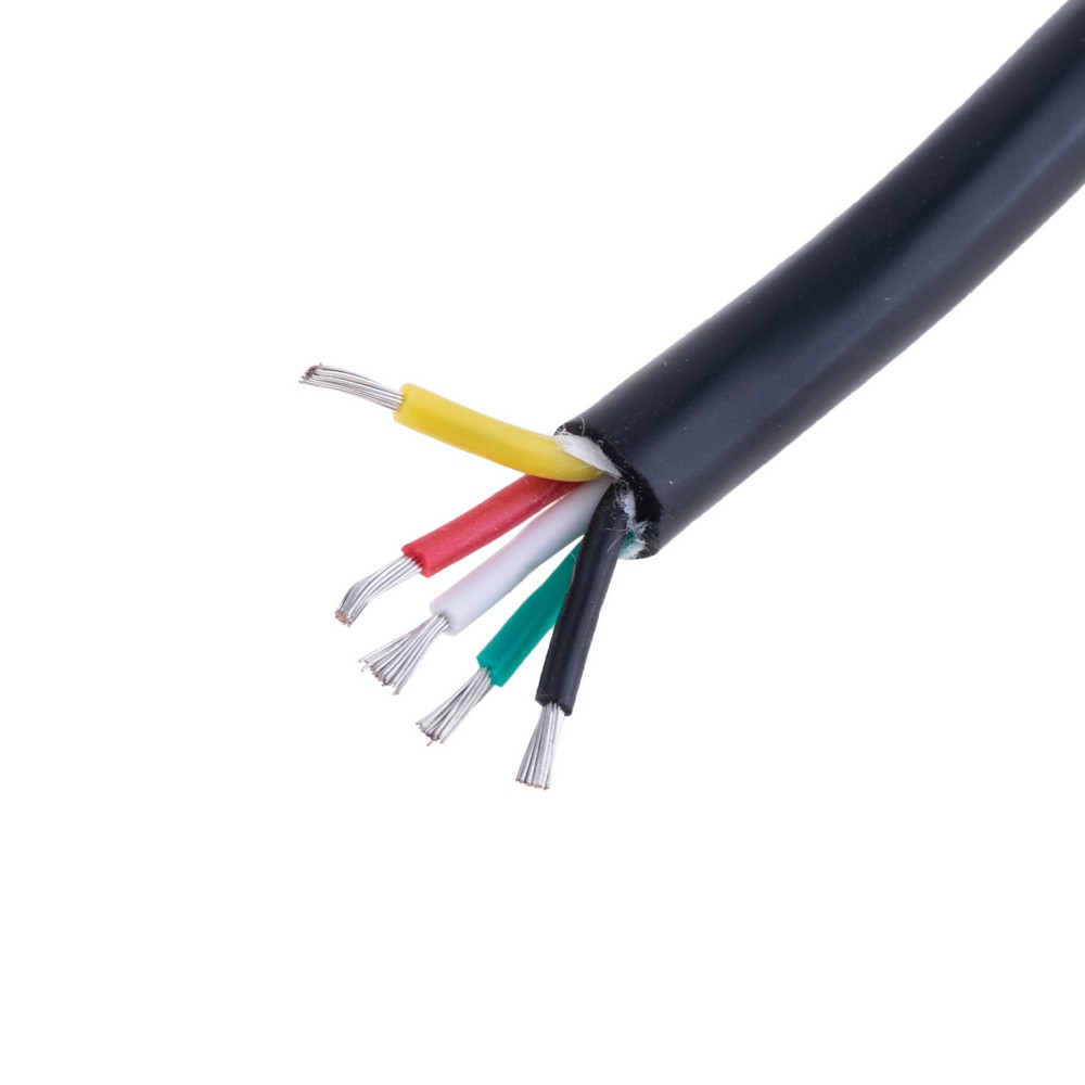 Силіконовий провід 5-жильний в чорній оболонці 20AWG(0.5mm2 20/0.18/TS) чорний, червоний, жовтий, зелений, білий
