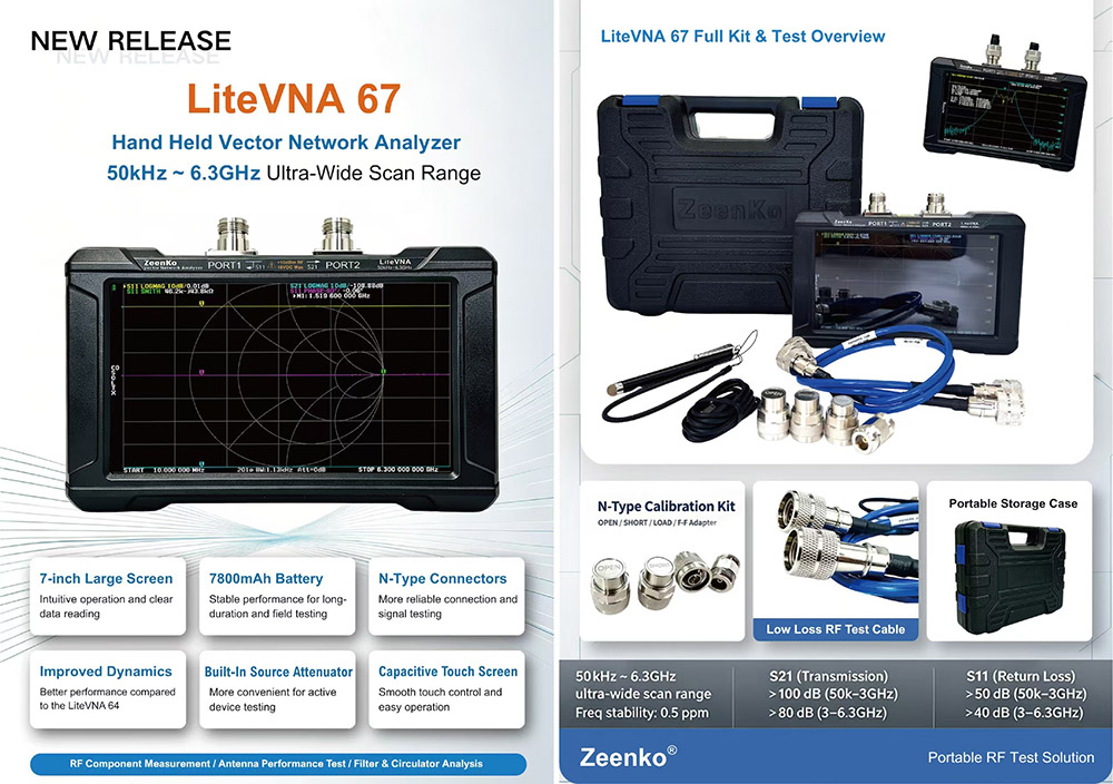 Векторний аналізатор LiteVNA-67 50kHz - 6.3GHz (Zeenko)