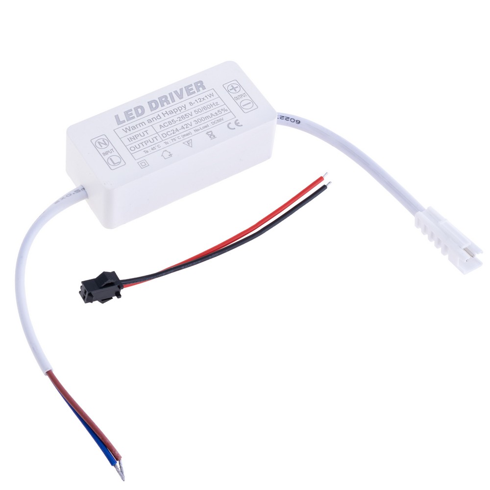 Драйвер для світлодіодів 8-12W в корпусі, 300mA ±5% @ DC 24-42V, AC 85-265V, 65x30x20mm