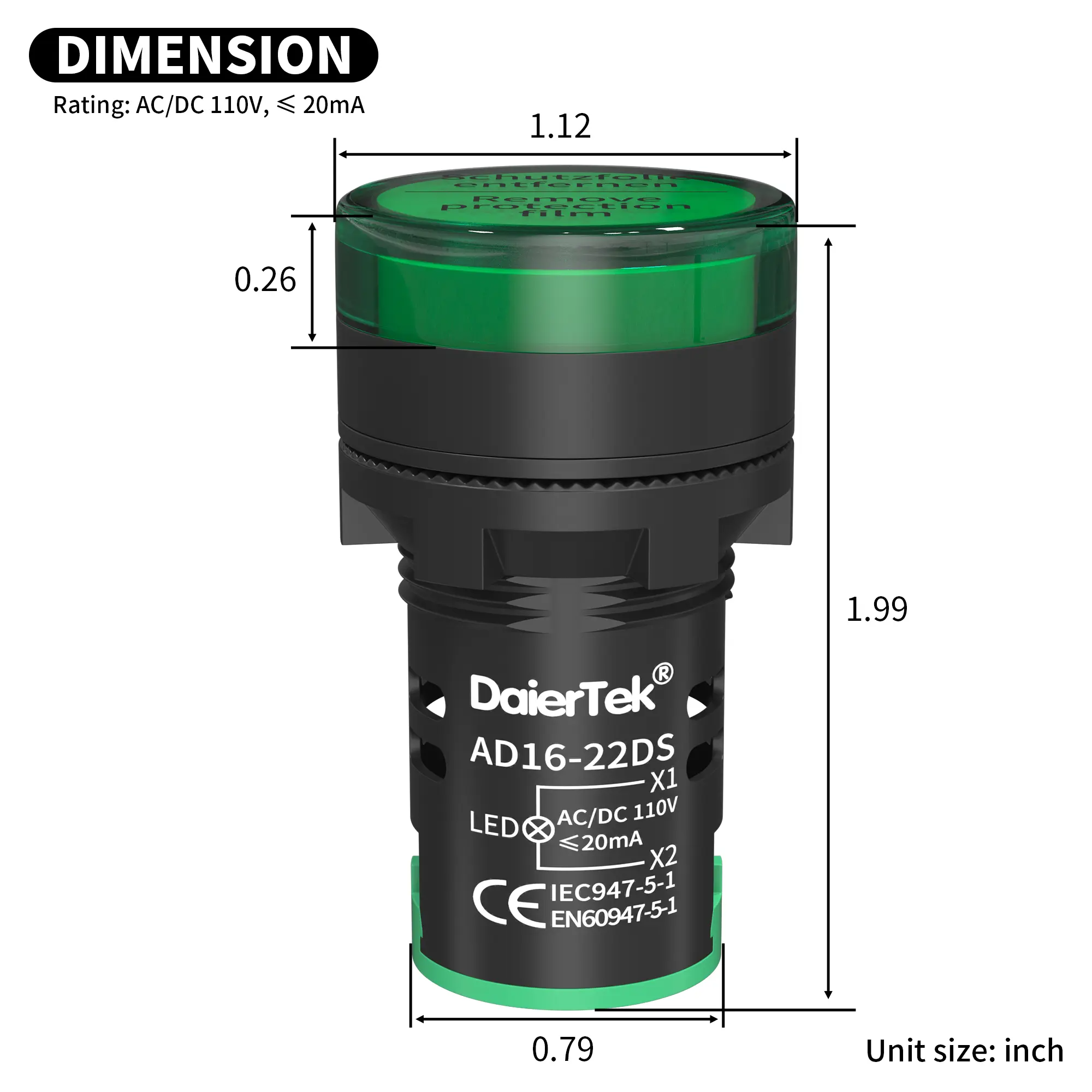 Індикаторна LED лампа AC/DC 12V біла, AD16-22DS Індикаторна LED лампа AC/DC 12V біла, AD16-22DS