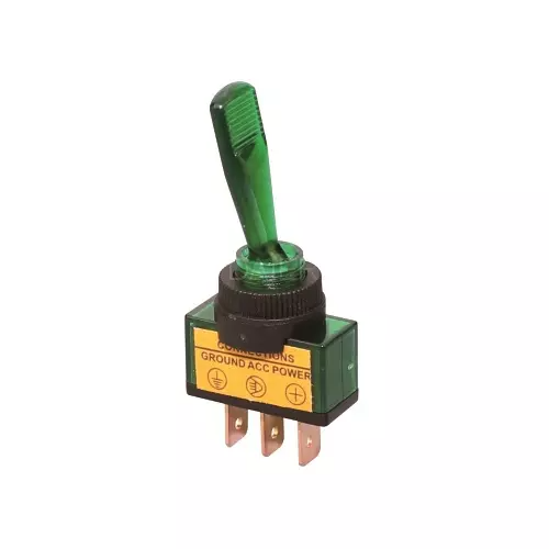 Тумблер зелений ON-OFF із підсвічуванням 12V/20A, ASW-13D green