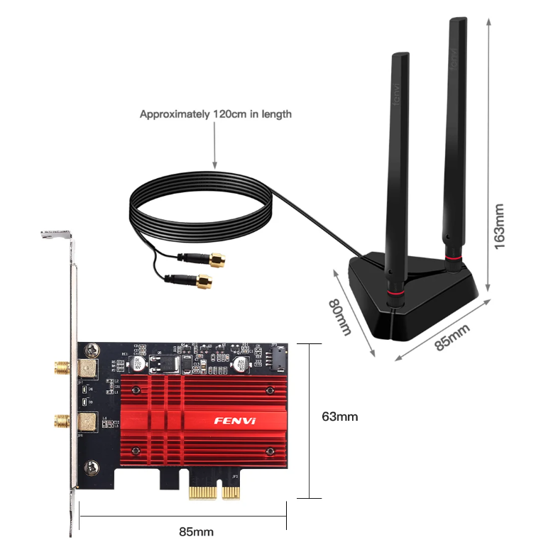 PCI-E WiFi6E 2.4/5/6GHz AX210NGW + Bluetooth 5.3 для Win10/Win11 (FenVi)